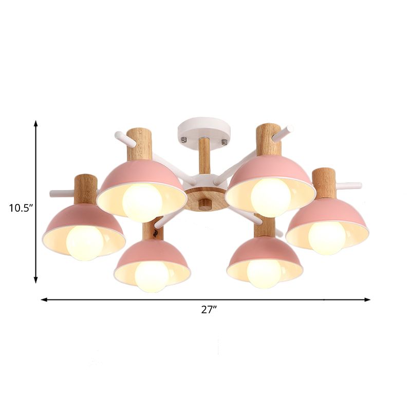 Rosa/grüne Kuppel Kronleuchterbeleuchtung mit radialem Design modernistischer 6 Lichter Gummi -LED -Lampe Lampe