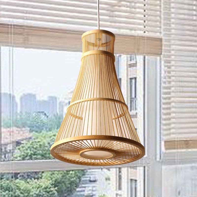 1 bulbo tromba sospesa Asia Asia Bamboo Apparecchiatura di illuminazione sospesa a beige per il ristorante