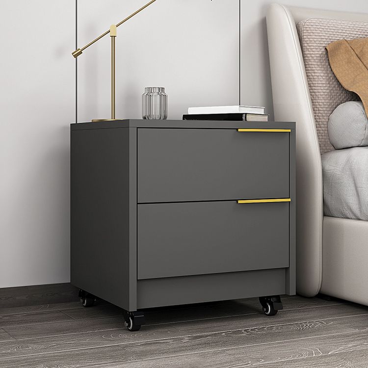 2-Drawer Wood Nightstand Contemporary Night Table with Casters