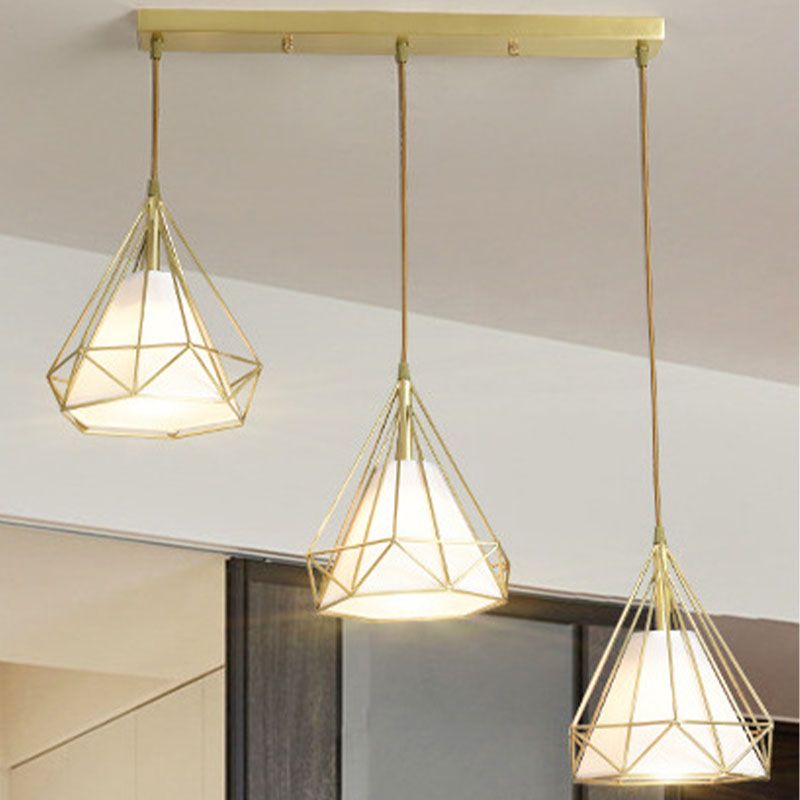 3-Light Hanging Light Fixtures with Cage Shade, Nordic Simple Style Cluster Pendant Light for Indoor