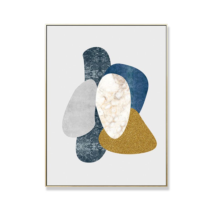 Minimalist Pebbles Drawing Art Print House Interior Canvas in Blue-Grey on White