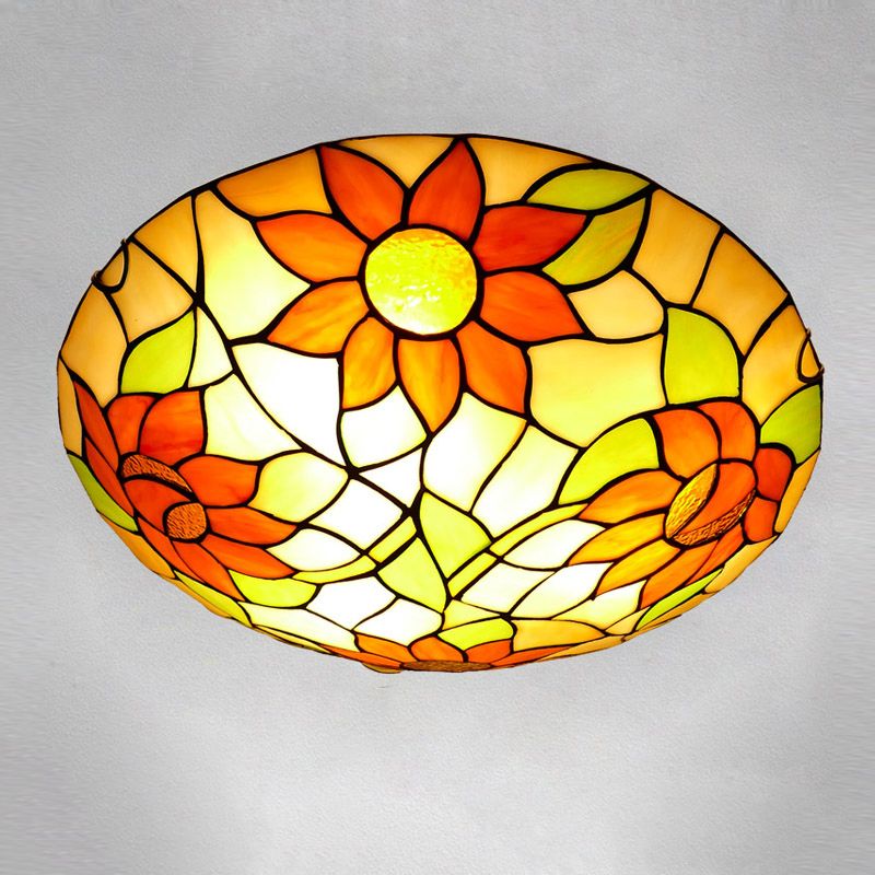 1-Light Bowl Flush Mount Tiffany Style Glass Ceiling Light for Hallway