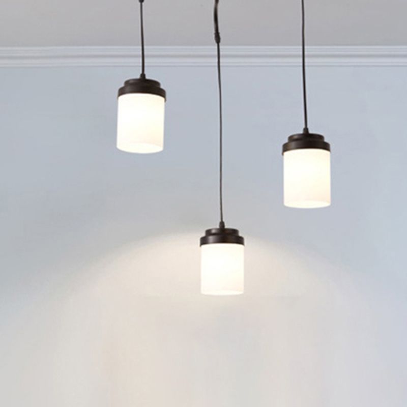 Cylinder Shade Hanging Light Contemporary Frosted Glass Pendant Lamp in Black & White for Kitchen