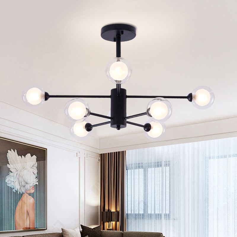 Black Crossed Lines Chandelier Light Contemporary 7 Lights Clear Glass Hanging Ceiling Light