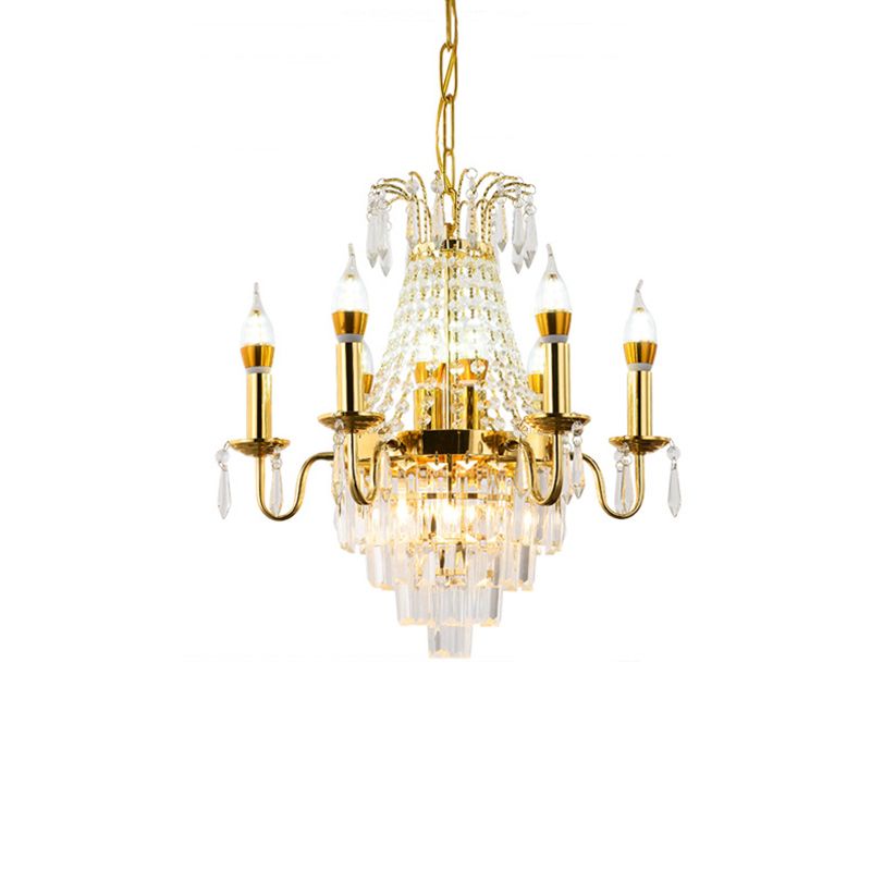 6 Heads Sputnik Chandelier Light Mid-Century Crystal Hanging Lamp in Gold for Living Room