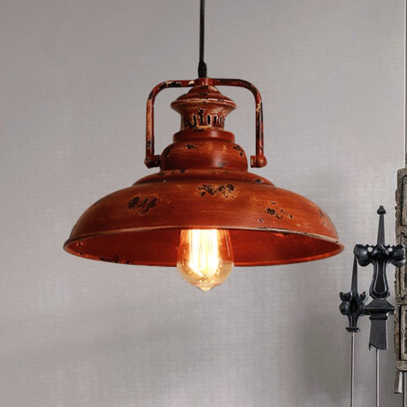 1 Light Barn Ceiling Light Lodge Industrial Rust Metal Pendant Light Fixture with Adjustable Cord for Restaurant