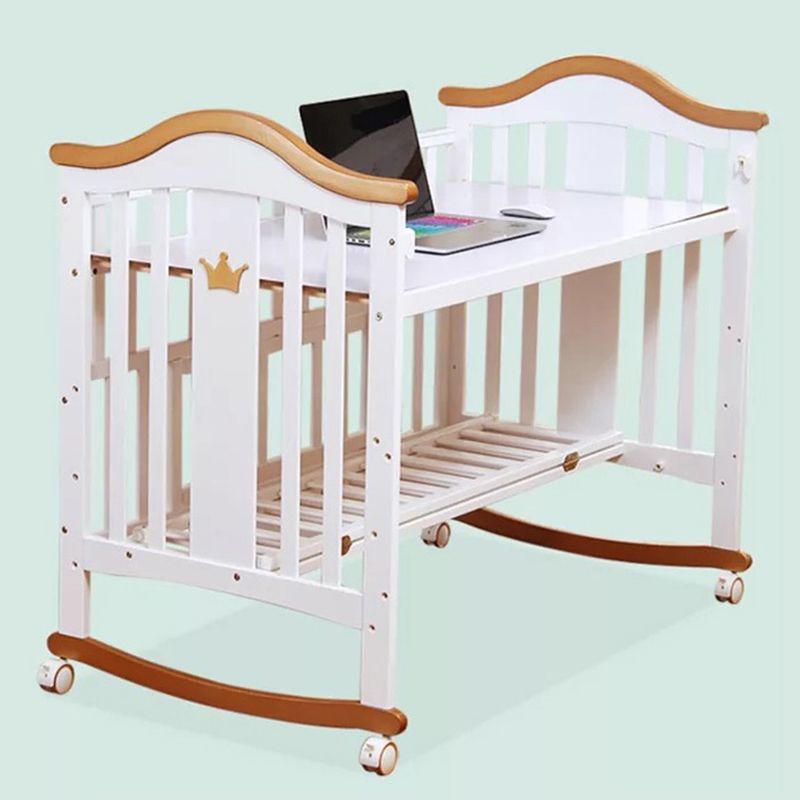 Scandinavian Crib with Storage with Casters/Wheels Wood Nursery Crib