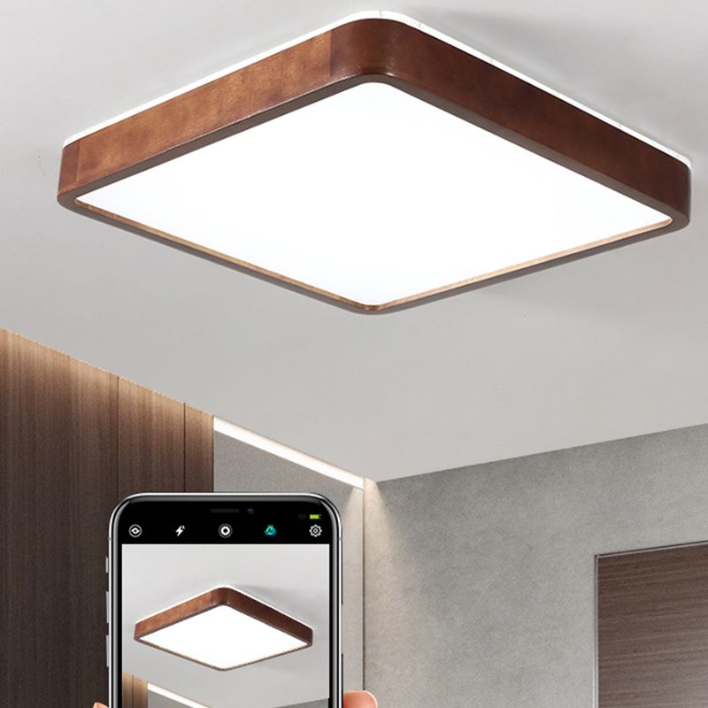 Japanese Style Rectangle Ceiling Light Brown Wood LED Flush Mount Light for Living Room