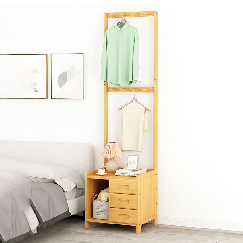 Contemporary Coat Rack Espresso and Medium Wood Bamboo Drawers Free Standing Hall Tree