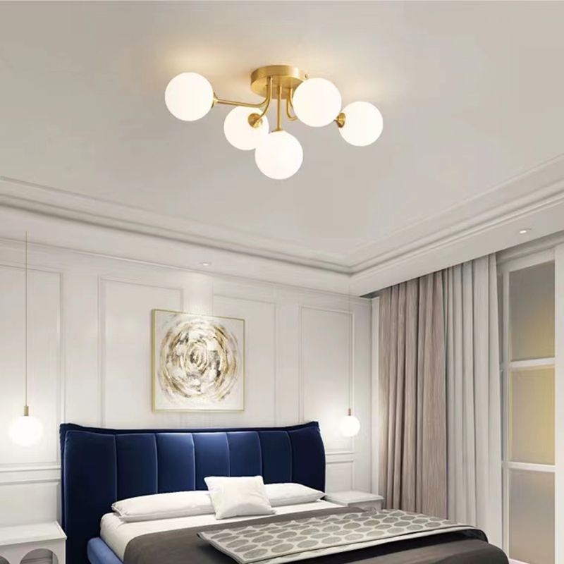 Nordic Style Copper Ceiling Light Ball Shape Ceiling Lamp with Glass Shade for Bedroom