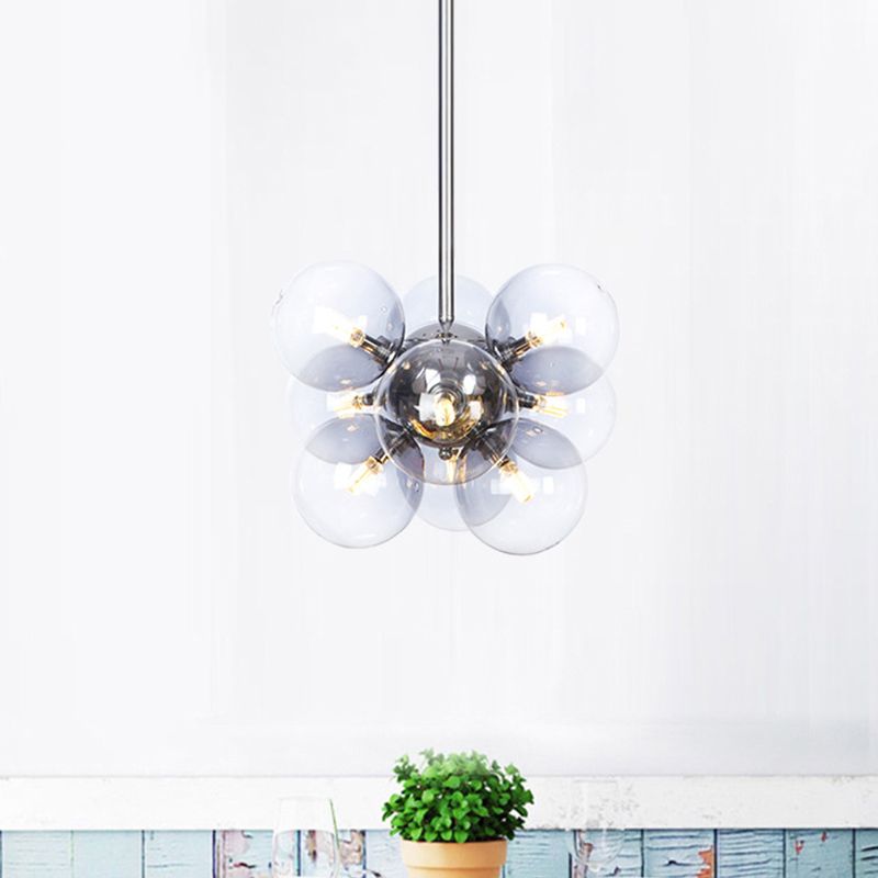 Chrome Sphere Ceiling Chandelier Modern 9 Bulbs Clear Glass Suspended Lighting Fixture