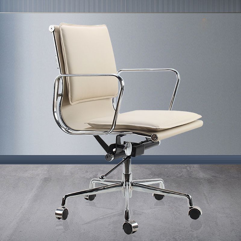 Modern Fixed Arms Chair Leather No Distressing Ergonomic Desk Chair