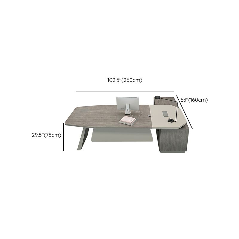 Combination Shaped Wood Office Desk Grey Writing Desk for Office