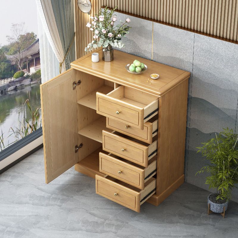 15.74" Wide Accent Cabinet Rubberwood Side Cabinet with 1 Doors and 5 Drawers