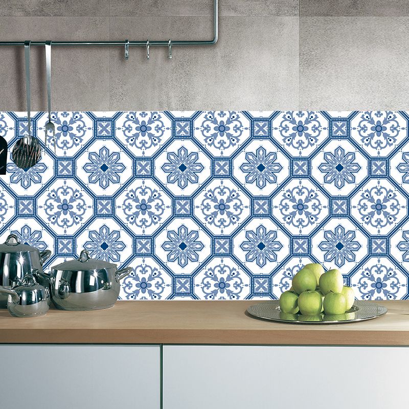 Blue Flower Wallpaper Panels Self-Sticking Bathroom Bohemian Wall Covering (20 Pcs)