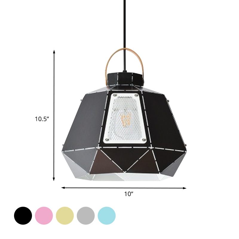 Lámpara colgante de tetera con láser de hierro Macaron de 1 linda iluminación de suspensión negra/gris/azul con pantalla de malla