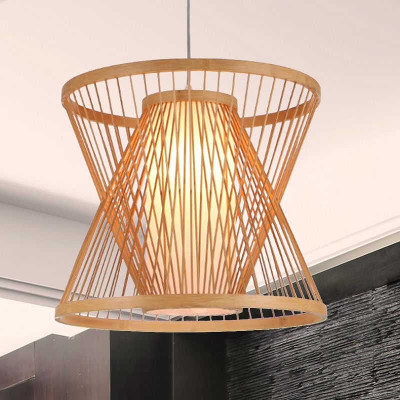 Bamboo Lantern Restaurant suspendu lampe à pendentif simple asiatique avec de l'ombre en papier à l'intérieur