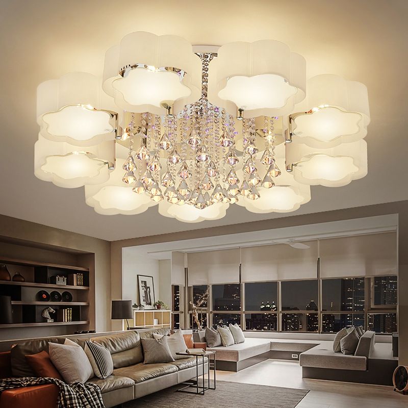 White Sputnik LED Semi Flush Mount in Modern Concise Style Crystal Ceiling Light with Acrylic Shade