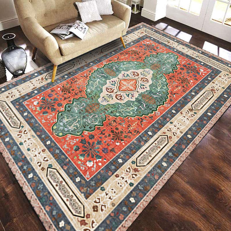 Persian Geometric Pattern Rug Multicolored Synthetics Area Rug Non-Slip Backing Easy Care Indoor Rug for Decor