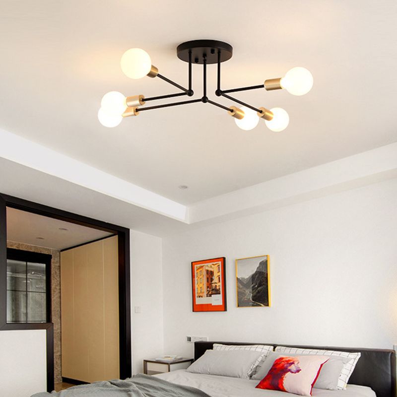 Metal Branching Semi Flush Chandelier Contemporary Ceiling Light Fixture for Living Room