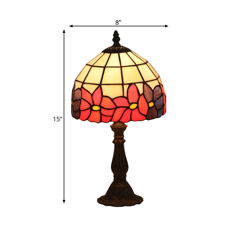 Cut Glass Red/Yellow Night Table Lighting 1 Head Mediterranean Nightstand Lamp with Floral Pattern