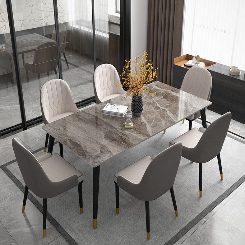 Sintered Stone Dining Table Modern Gray Dining Table with Black Frame