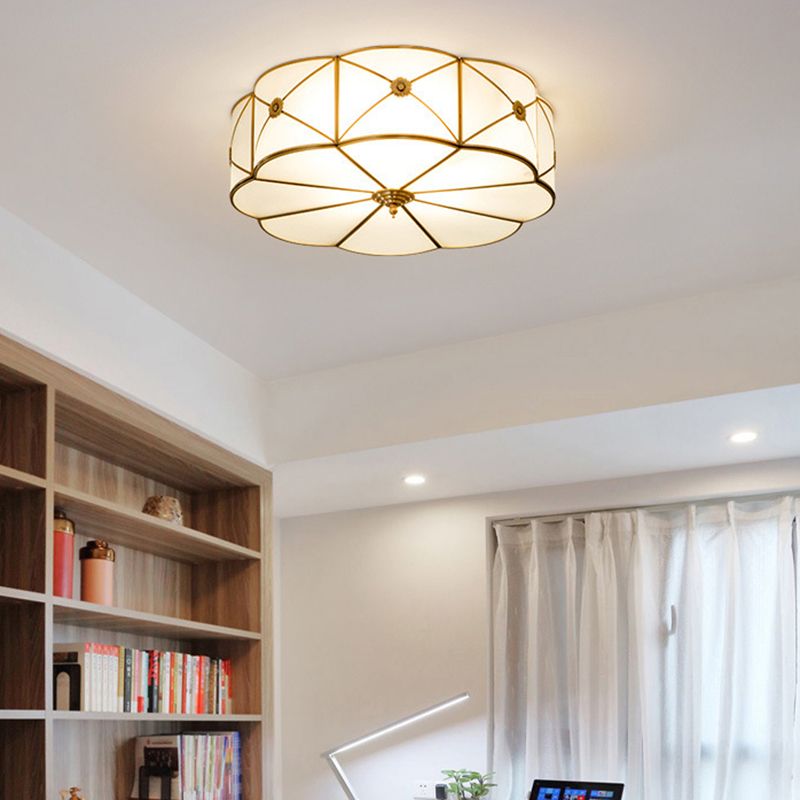 Colonial Style Ceiling Light Simple Flush Mount Ceiling Lamp with Glass Shade for Bedroom