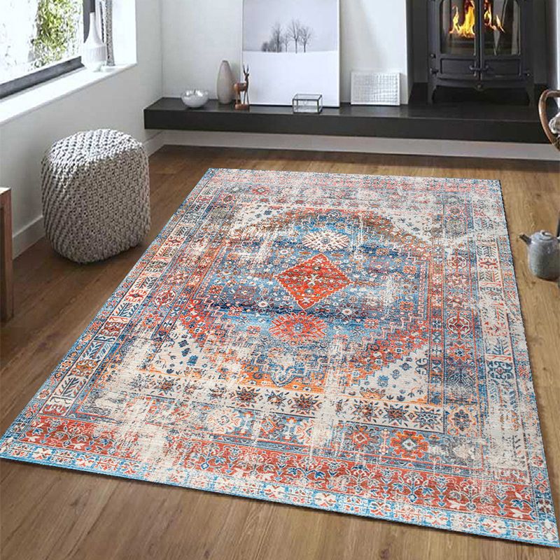 Shabby Chic Area Rug Whitewashed Medallion Pattern Rug Anti-Slip Backing Carpet for Living Room