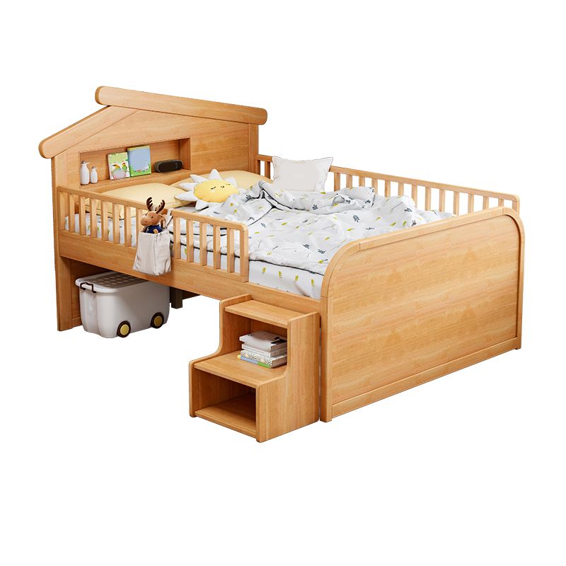 Light Brone Contemporary Nursery Bed with Guardrails in Solid Wood