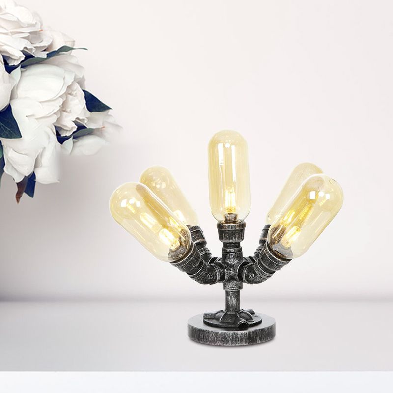 1/4/5-Bulb Capsule Shade Table Ligting Industrial Clear/Amber Glass Night Lamp for Bedroom