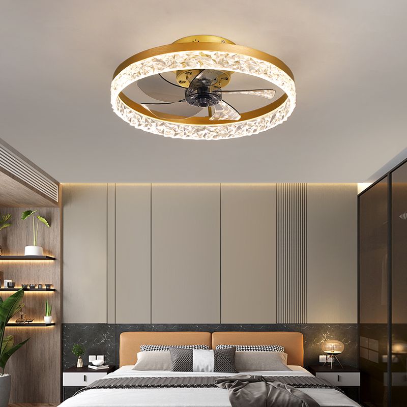 Crystal Circular LED Ceiling Fans in Modern Simplicity Wrought Iron Flush Mount for Interior Spaces