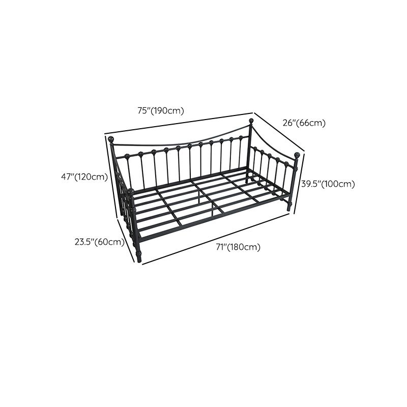 Pure Black Kids Bed Contemporary Metal Standard Bed with Guardrail