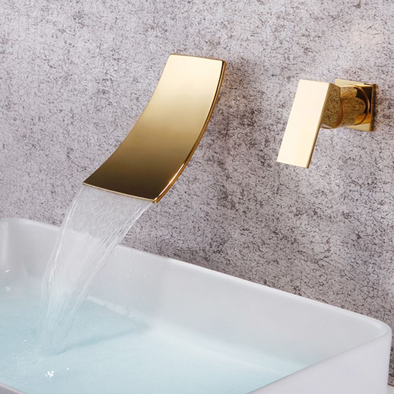 Glam Wall Mounted Bathroom Faucet Lever Handles Low Arc Solid Brass Faucet