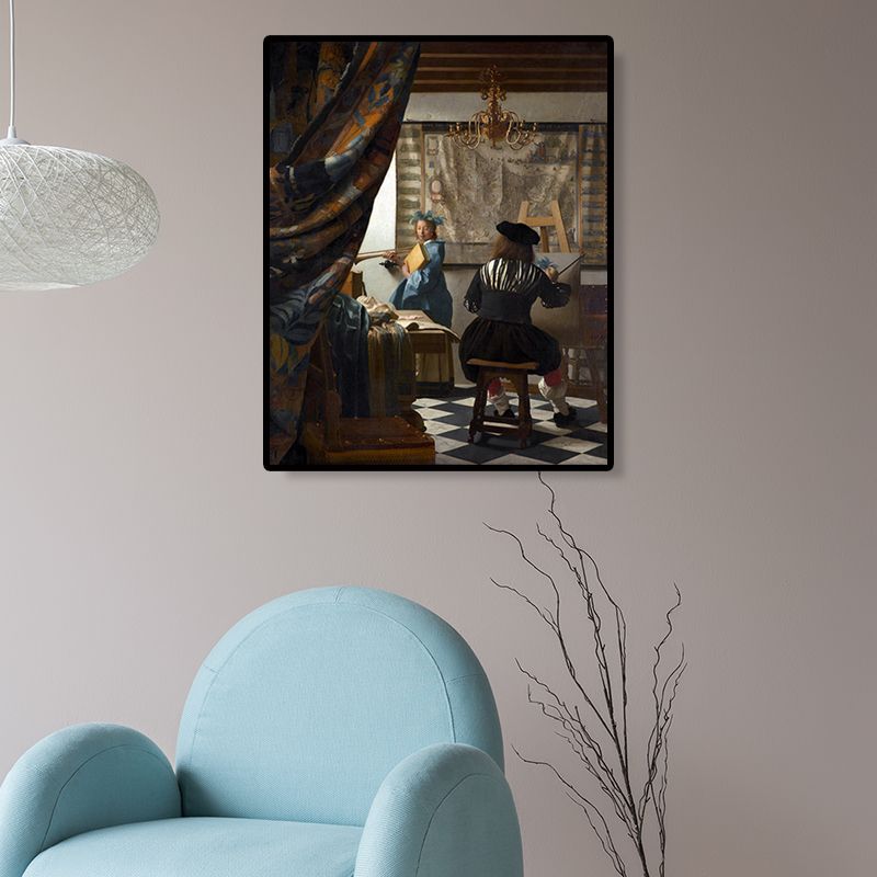 Retro Style Canvas Print Brown Jan Vermeer the Art of Painting Wall Decor for Bedroom