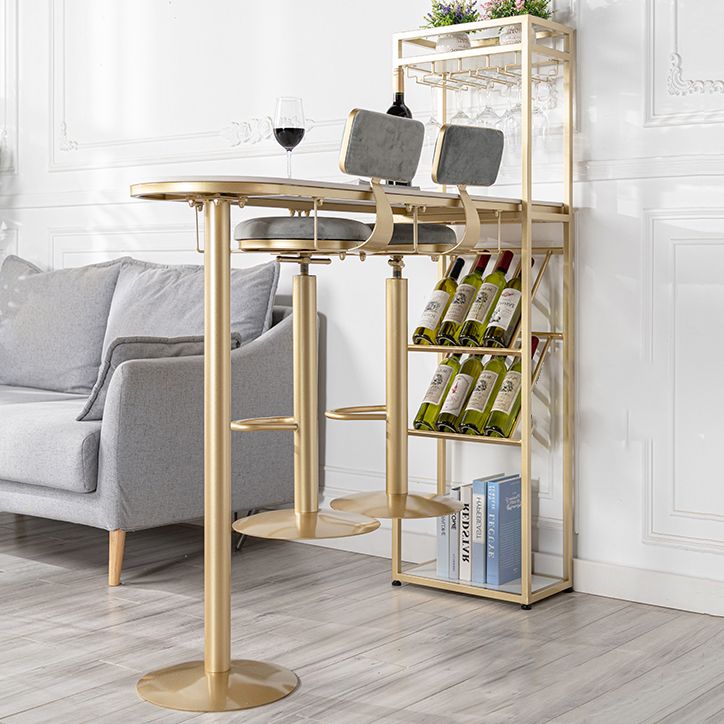 Rectangle Stone Top Bistro Table Glam Pub Table with Wine Storage