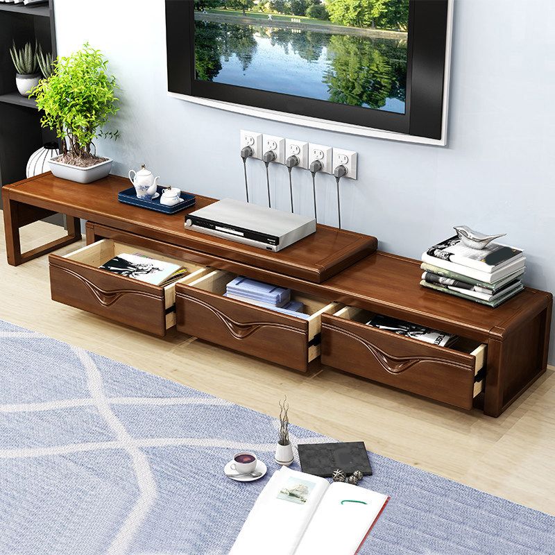 Traditional TV Media Stand Rubberwood TV Stand Console with Drawers