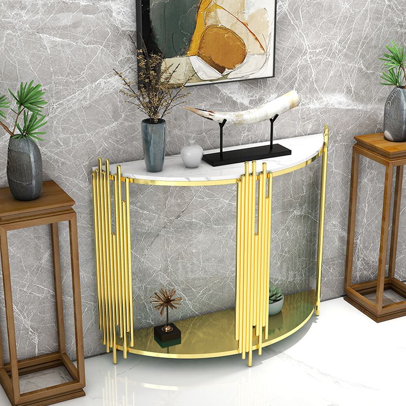 Half Moon Console Table with Storage Shelf and Abstract Base