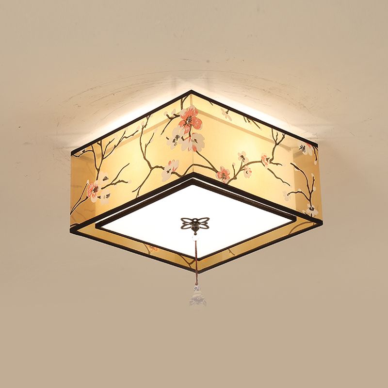 Traditional Style Geometric Ceiling Light Fixture Fabric Ceiling Mounted Light