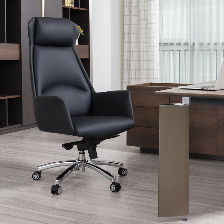 Contemporary Chair Black Leather Adjustable Seat Height Office Chair