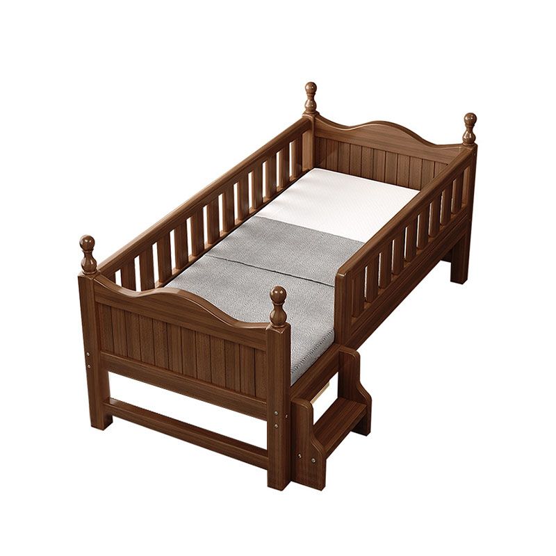 Traditional Brown Baby Crib with 3/4 Guardrail in Solid Wood