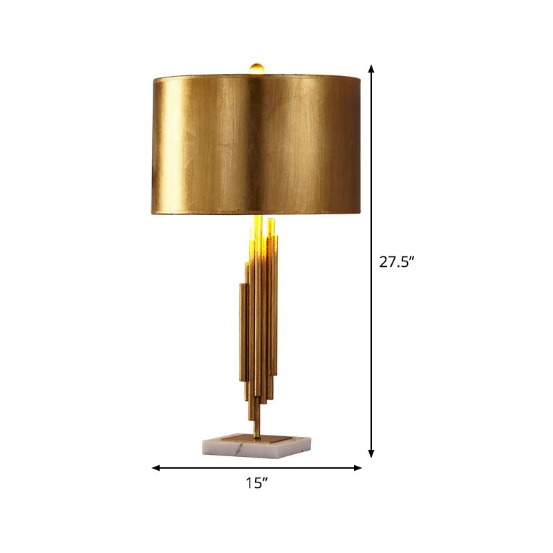 Gold Drum Night Table Lamp Modern 1 Head Metal Nightstand Lighting for Living Room