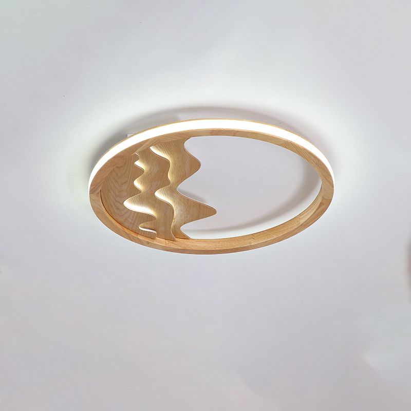 Log Color LED Ceiling Fixture in Modern Simplicity Wooden Circular Flush Mount