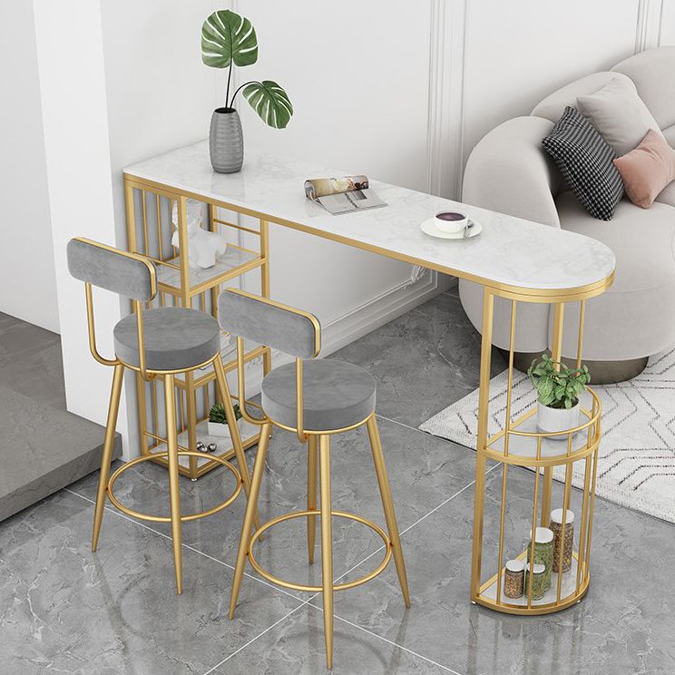 Contemporary Stone Cocktail Bar Table with Storage Living Room Counter Table