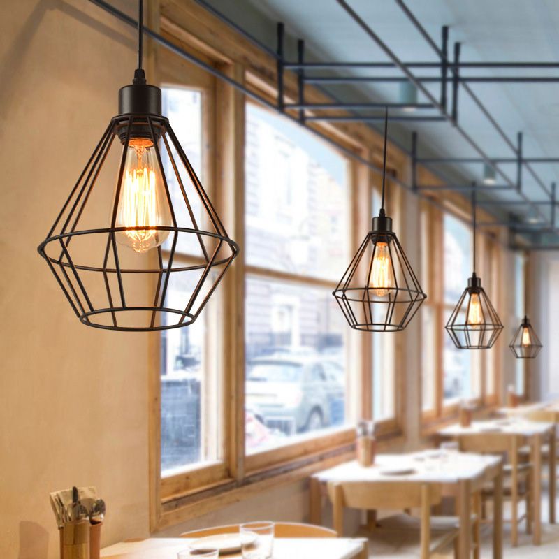 Schwarzer Käfighänge Deckenleuchte Industriestil Metal Restaurant Hanging Light