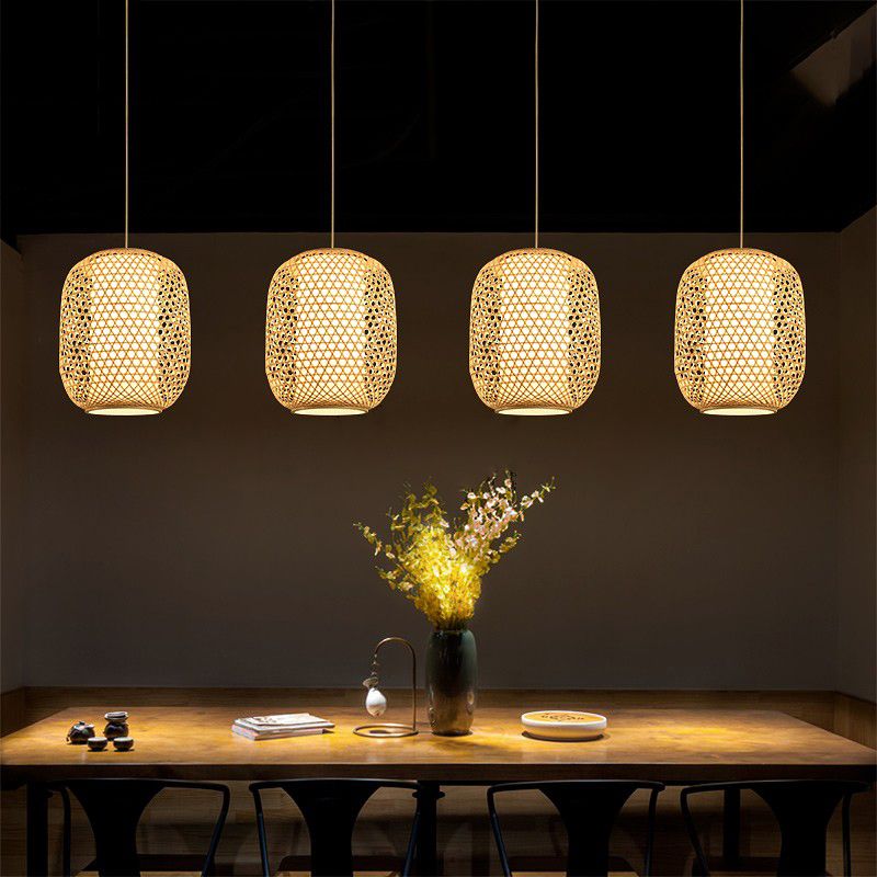 OVAL BAMBOO Suspension Light Asian 1-Bulb Beige Plafond Lanterne suspendu pour restaurant