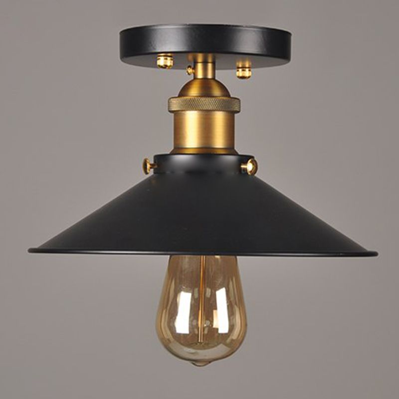 Metal Industrial Semi Flush Mount Ceiling Light 1 Light Cone Semi Flush Mount Lighting for Hall And Foyer