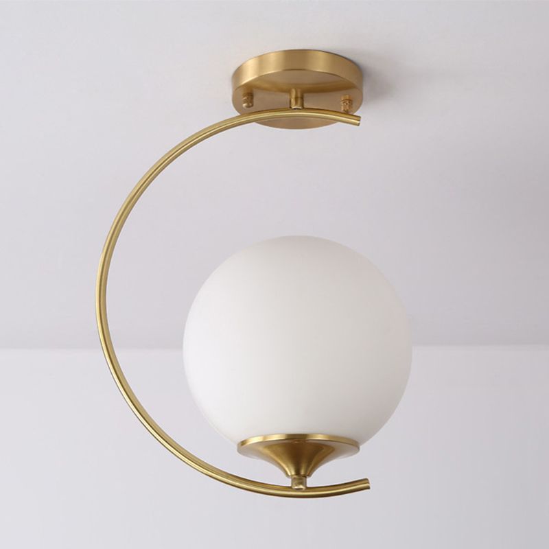 Glass Ball Shape Flush Mount Light Modern-Style 1 Light Flush Ceiling Light in Gold