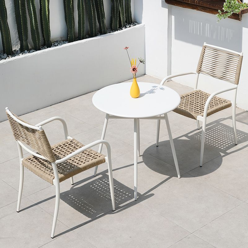 Contemporary Dining Table White Outdoor Table with Metal Base