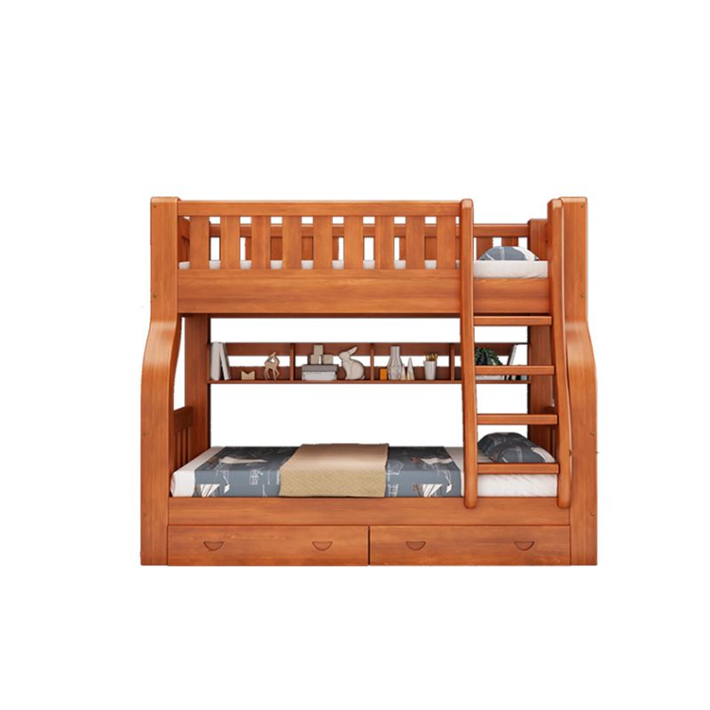 Mid-Century Modern Bunk Bed in Pine Wood with Built-In Ladder