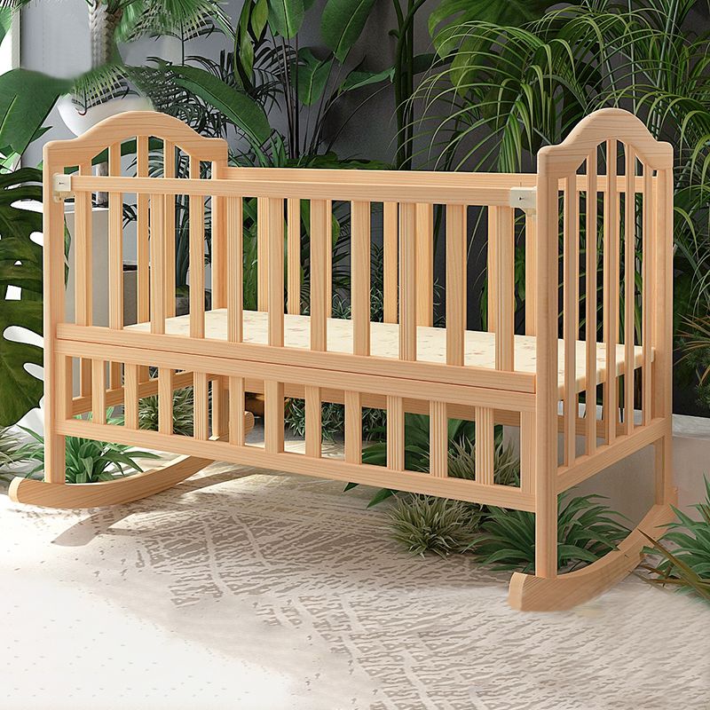 Traditional Solid Wood Crib Cradle Rocking Bedside Bassinet With Canopy